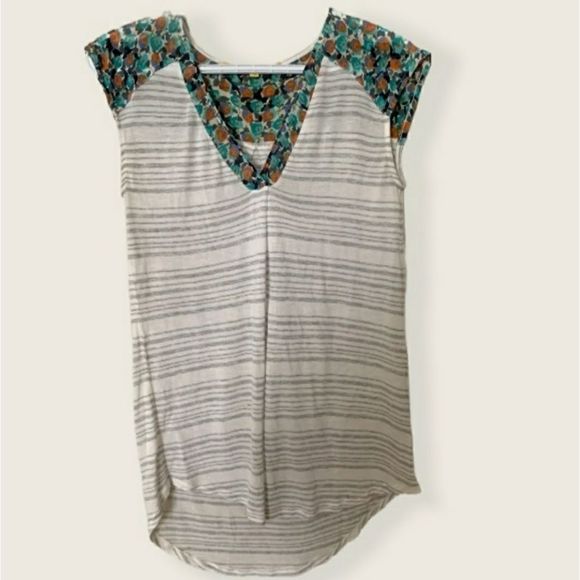 𝅺anthropologie Daystripe Floral Striped Sleeveless T shirt Top Extra Smal… - Picture 1 of 4